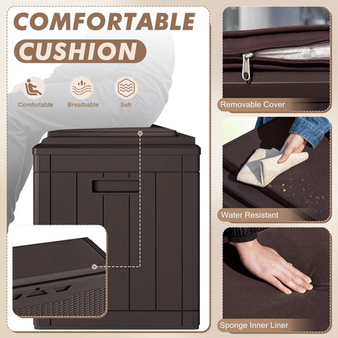 Devoko cushioned bench lid opens to reveal a large storage space.