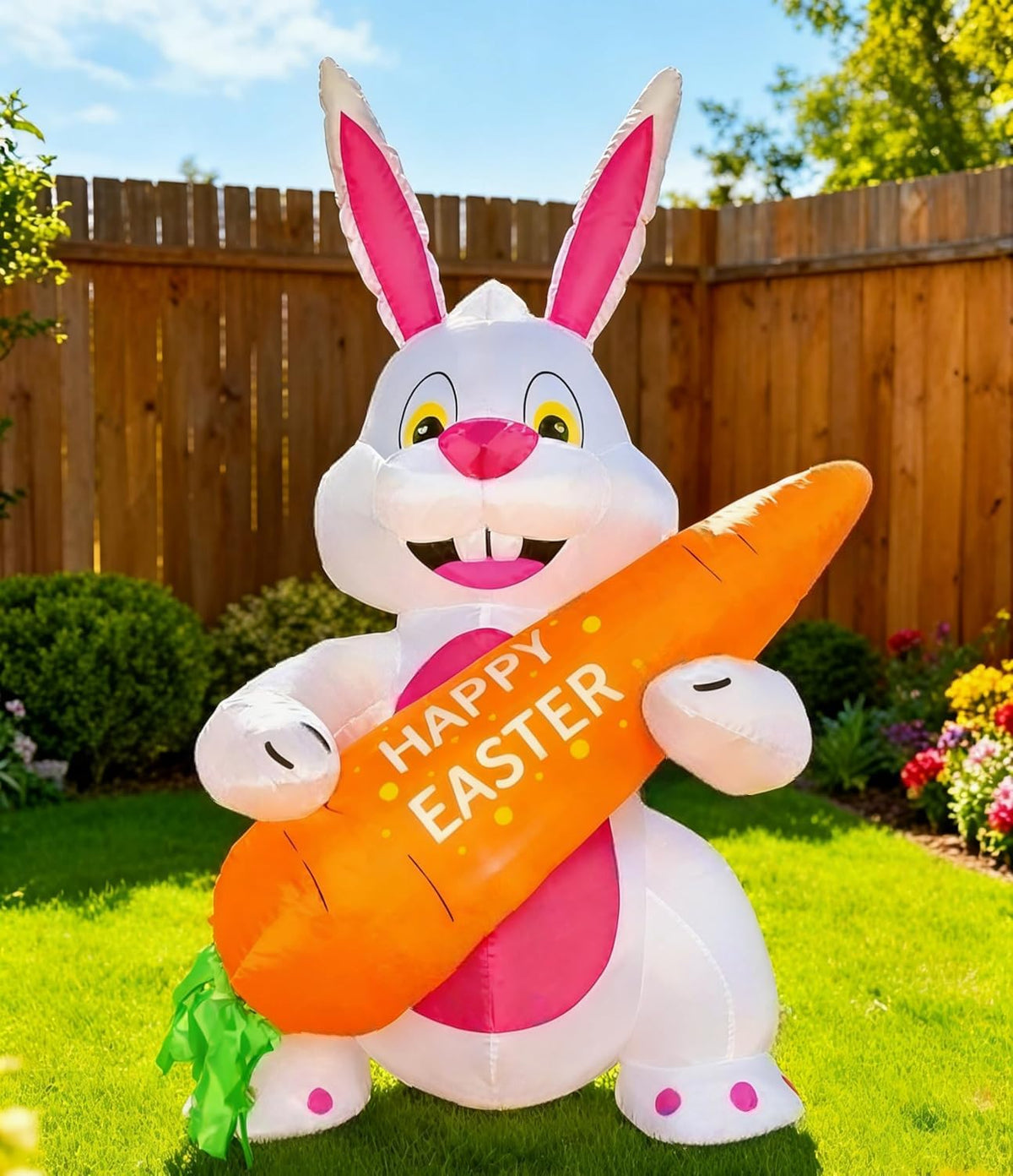 Devonwide 5ft Easter inflatable bunny with bright LEDs for yard visibility