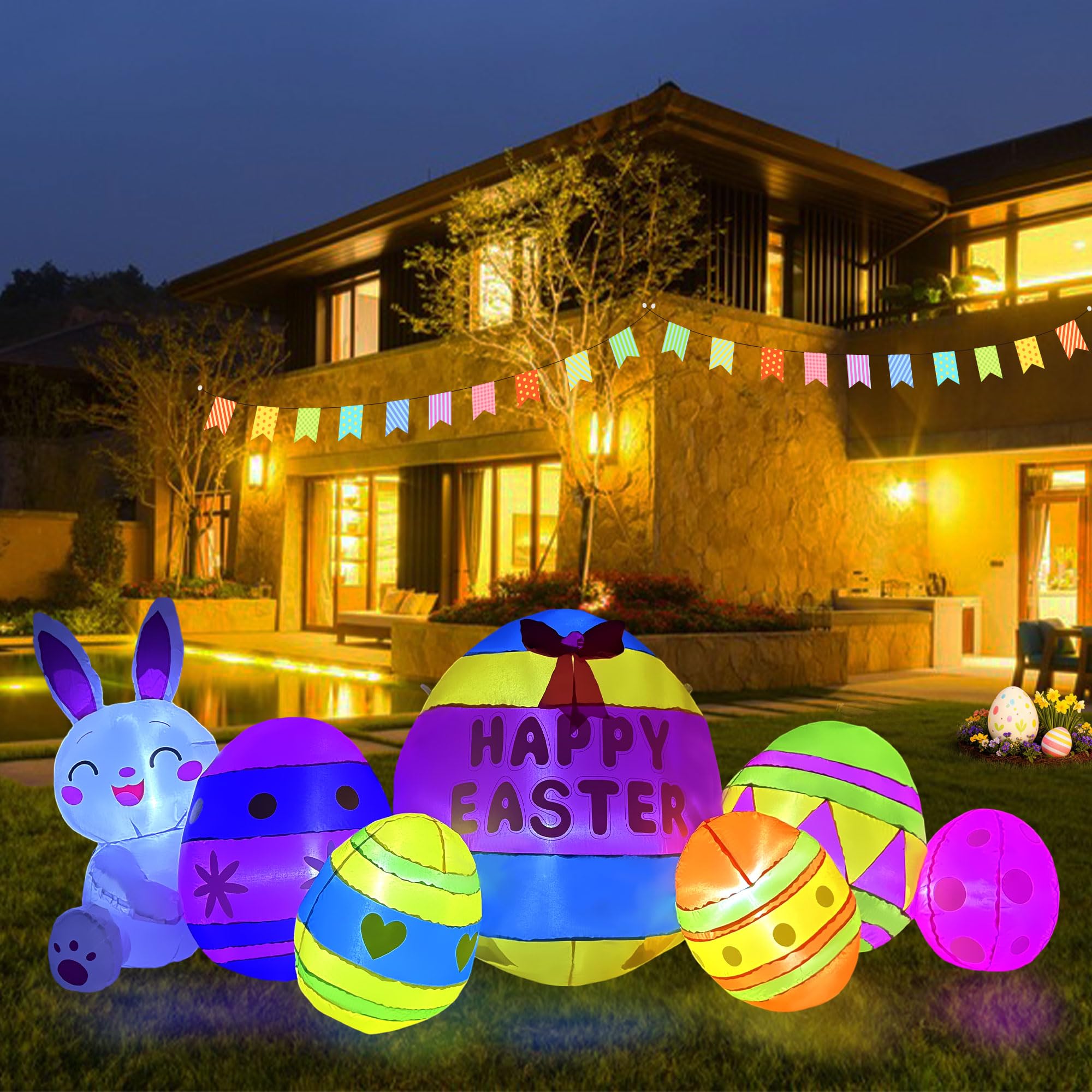 Devonwide led lights enhance the Easter inflatable for cozy evening outdoor scenes
