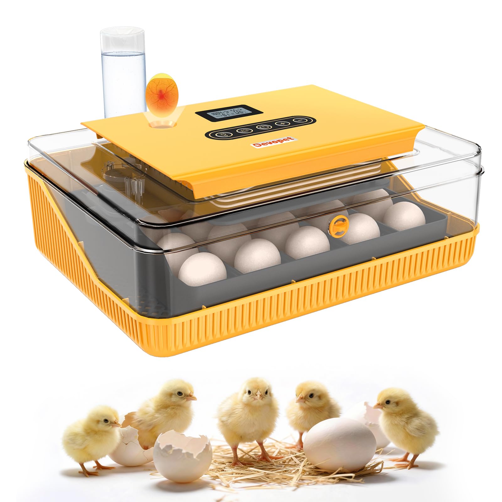 Devopet 25 eggs incubator front view for home hatch attempts