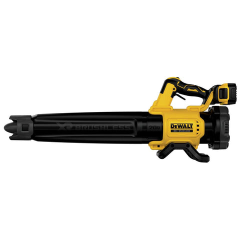DEWALT 20V MAX XR leaf blower reaching 125 mph with concentrator for tough debris