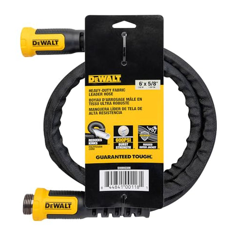 DEWALT 6 ft x 5/8 in hose shows connection area designed for secure tightenings.