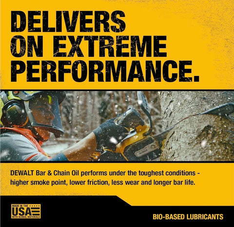 All-season DEWALT oil for gas and electric saws in action.