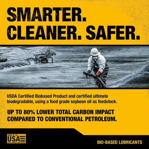 DEWALT biodegradable bar and chain oil USA made emblem highlights quality.