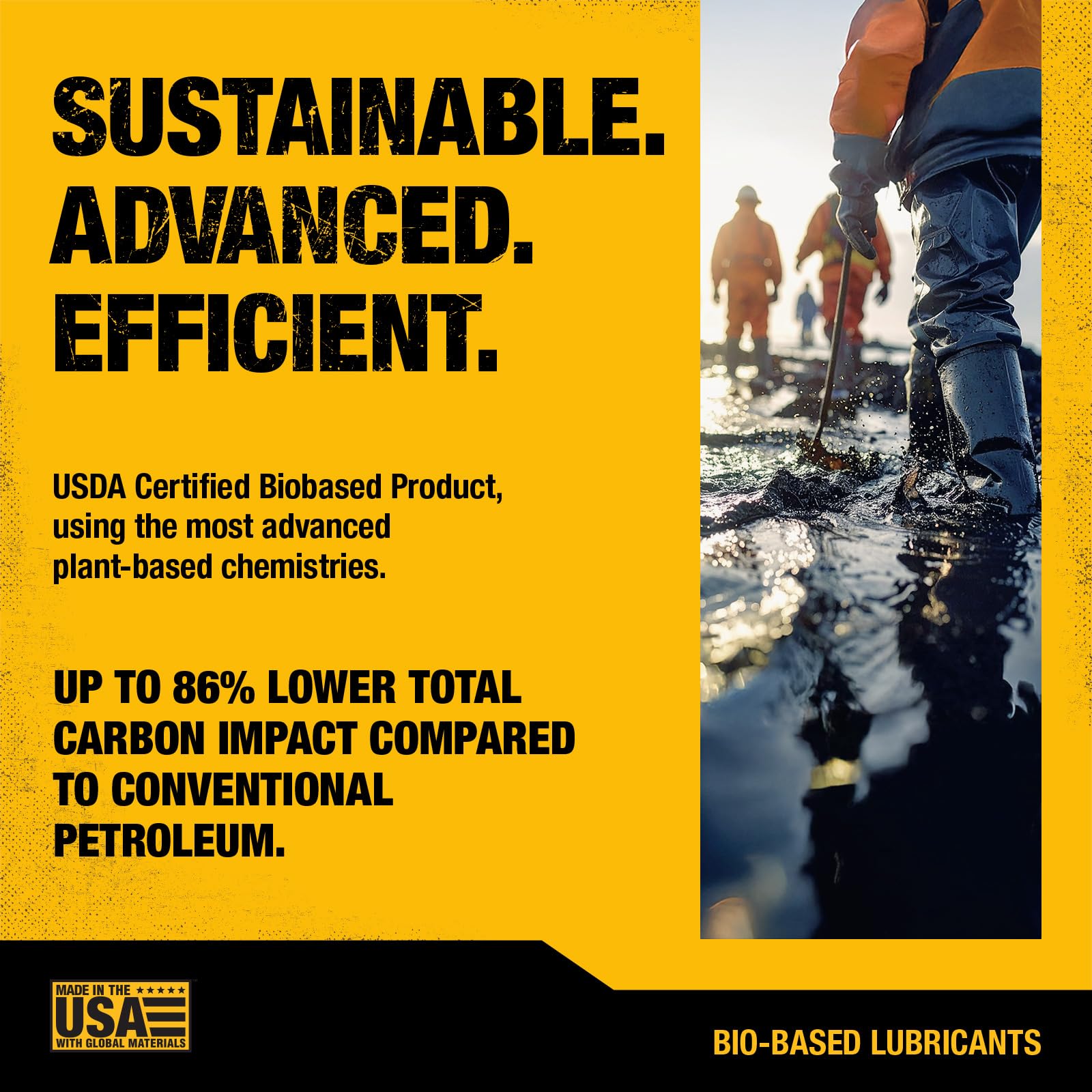 DEWALT Biosynthetic oil carbon-footprint graphic communicates lower emissions.