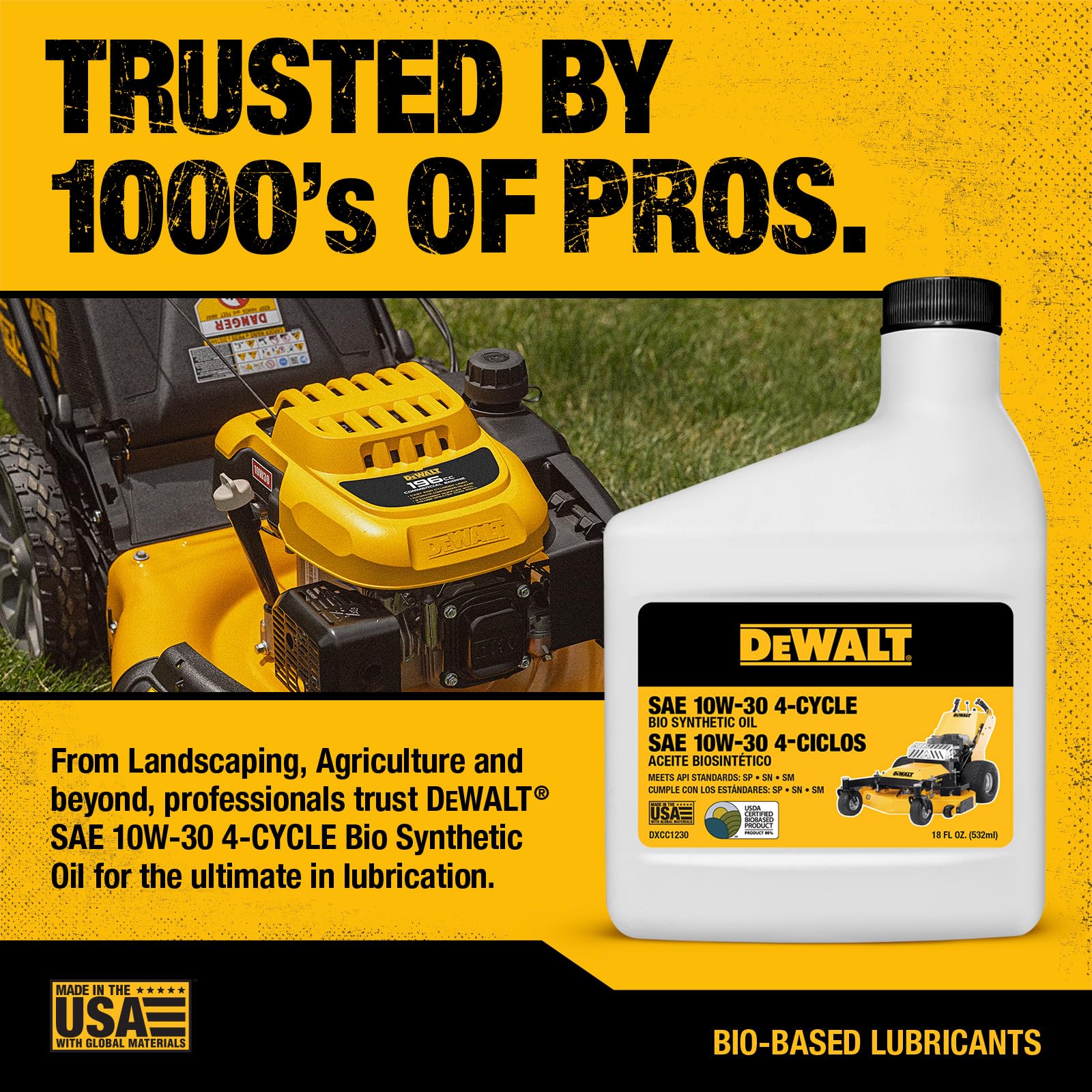 DEWALT Biosynthetic oil viscosity-parameters chart shows cold-start benefits.