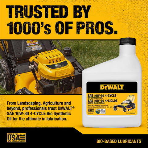 DEWALT Biosynthetic oil viscosity-parameters chart shows cold-start benefits.