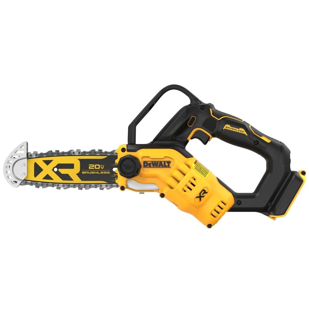 DEWALT chainsaw pruning 20V 8in side view showing compact form
