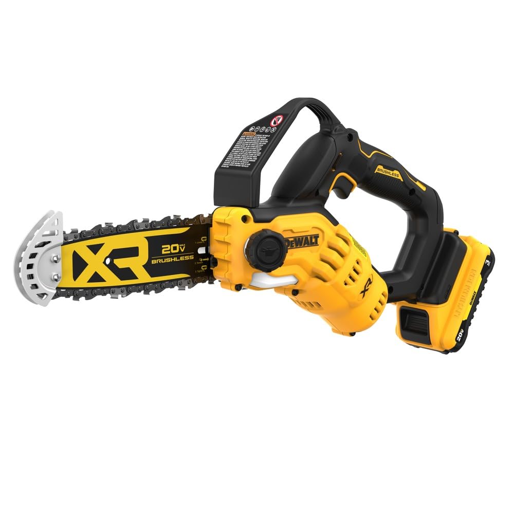DEWALT DCCS623L1 pruning chainsaw in use for efficient branch cutting