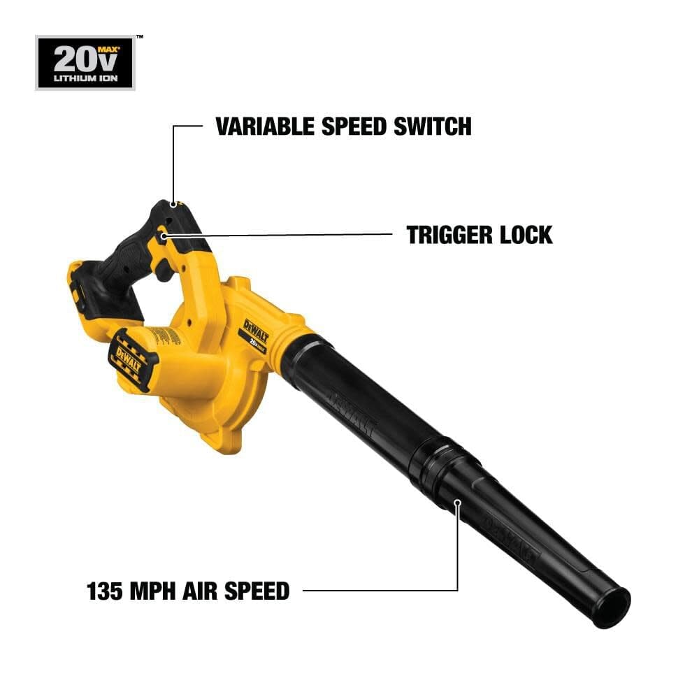 DEWALT DCE100B three-speed switch enables tailored airflow for different tasks.