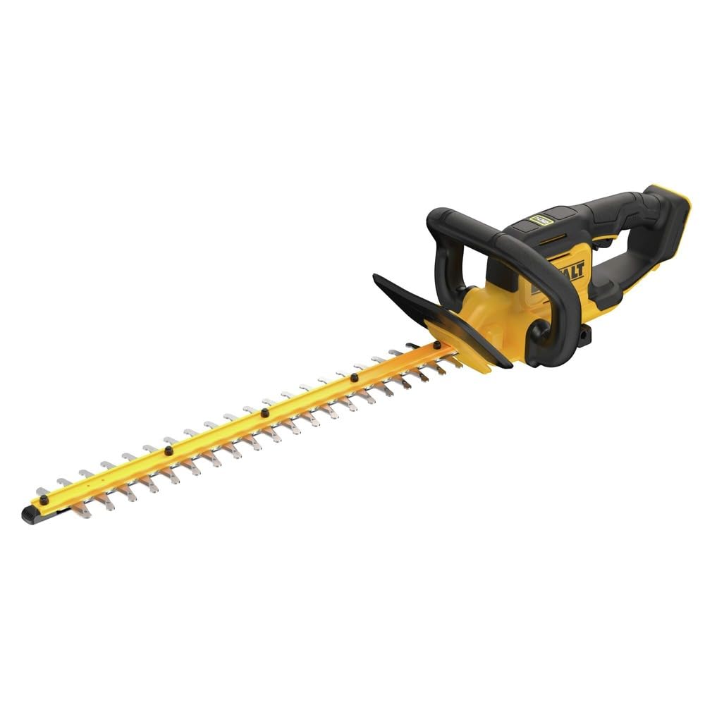 DEWALT DCHT821B laser-cut 22-inch blades deliver clean, fast cuts.