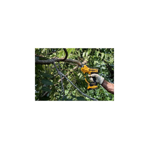 DEWALT DCPR320D1 20V MAX battery powers cordless pruning sessions.