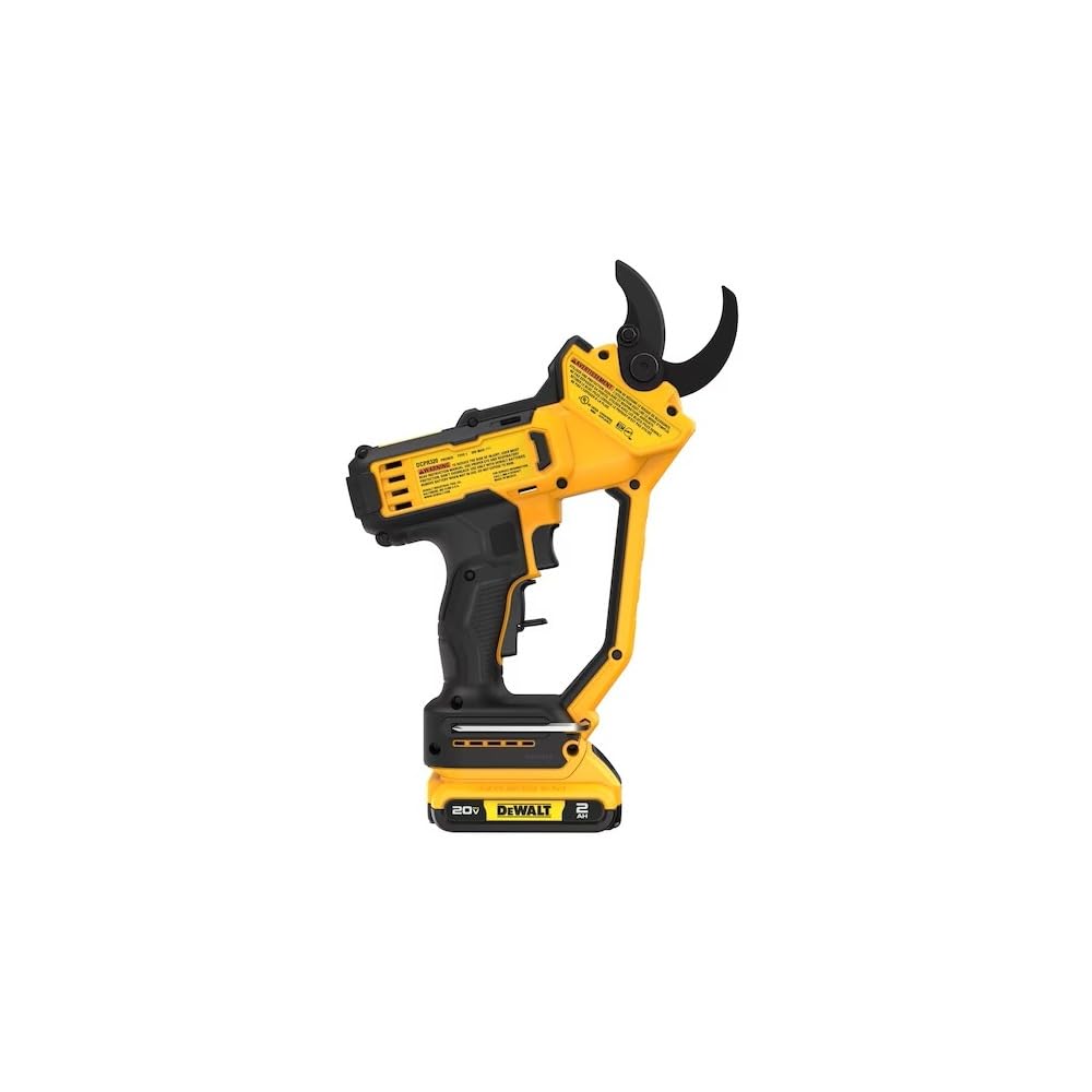 DEWALT DCPR320D1 cutting capacity reaches 1-1/2 inches for thick branches.