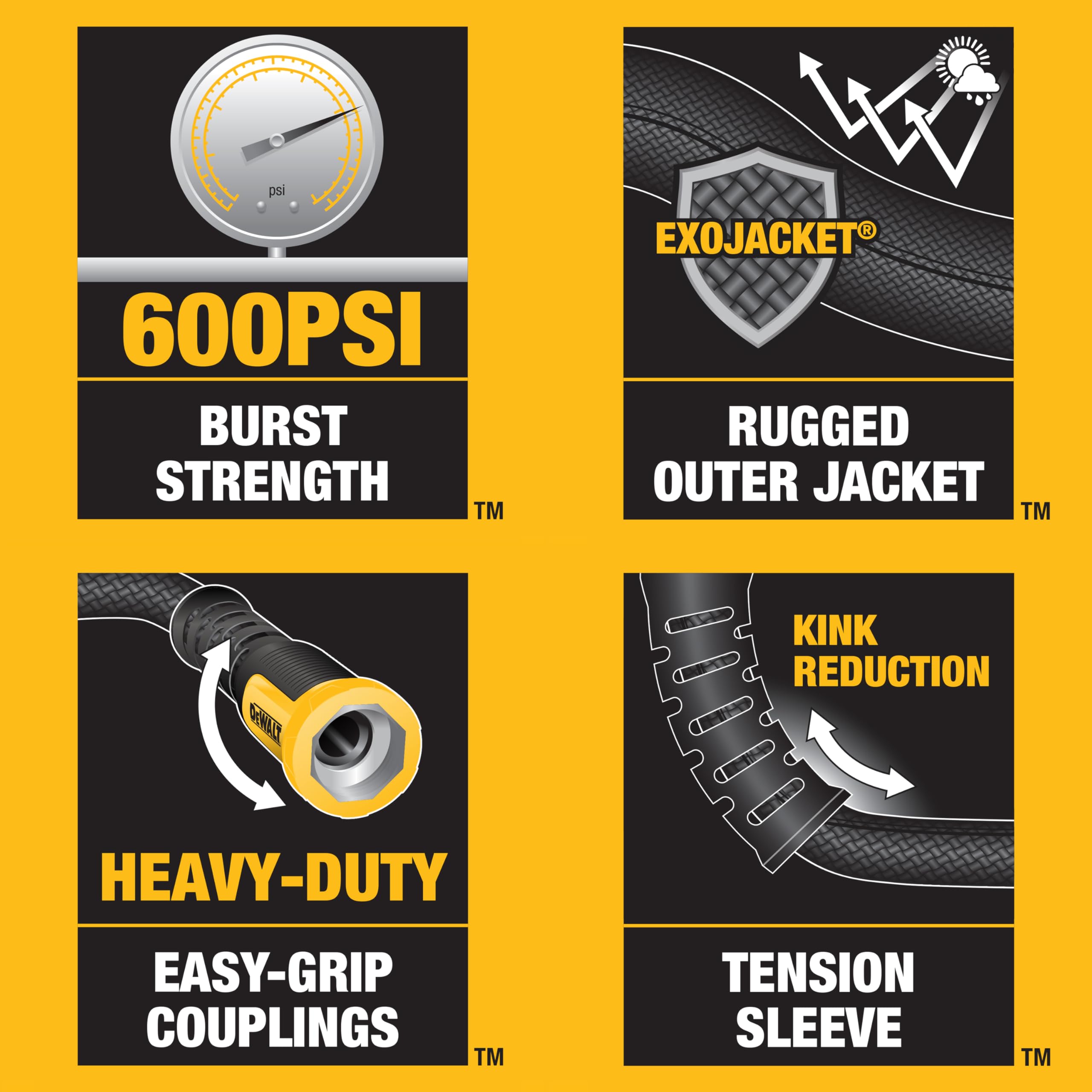 DEWALT DXMH3304 600psi burst rating; ready for demanding outdoor tasks.