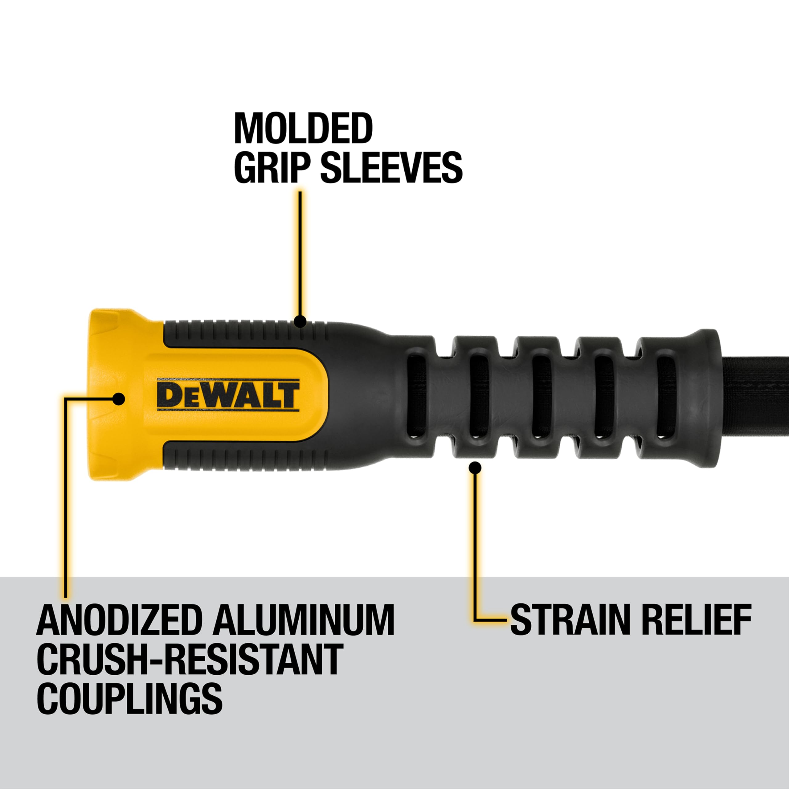 DEWALT DXMH3304 strain relief sleeve; minimizes wear and maintains flow.