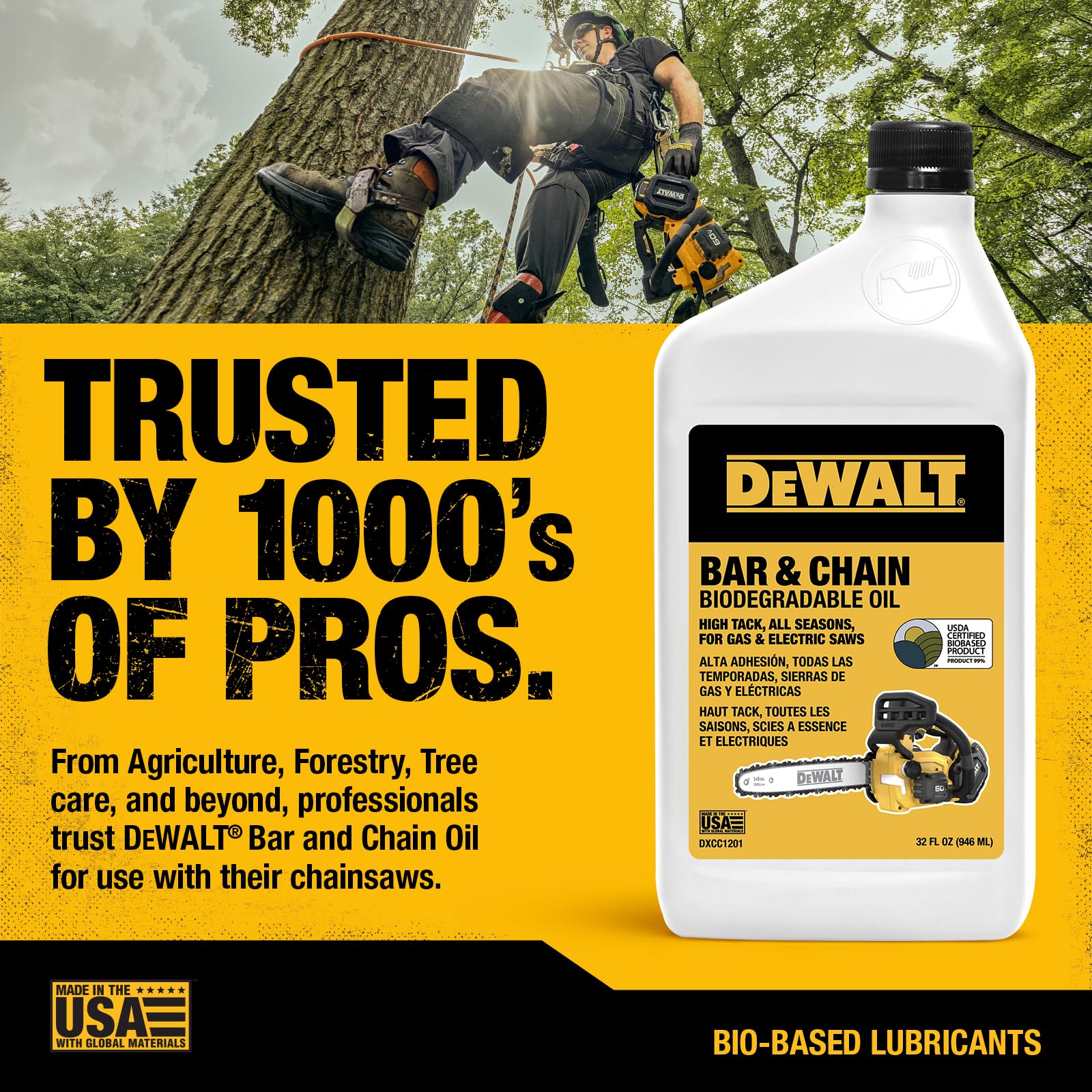DEWALT environmentally responsible lubricant helps safe usage near waterways.