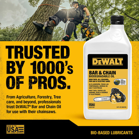 DEWALT environmentally responsible lubricant helps safe usage near waterways.