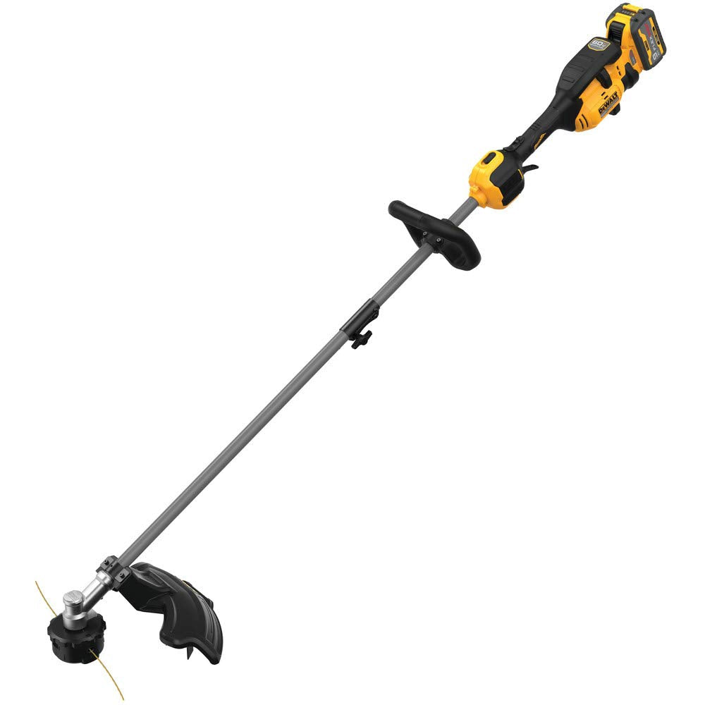 DEWALT FLEXVOLT 60V battery installed shows compatibility with 20V tools for flexibility