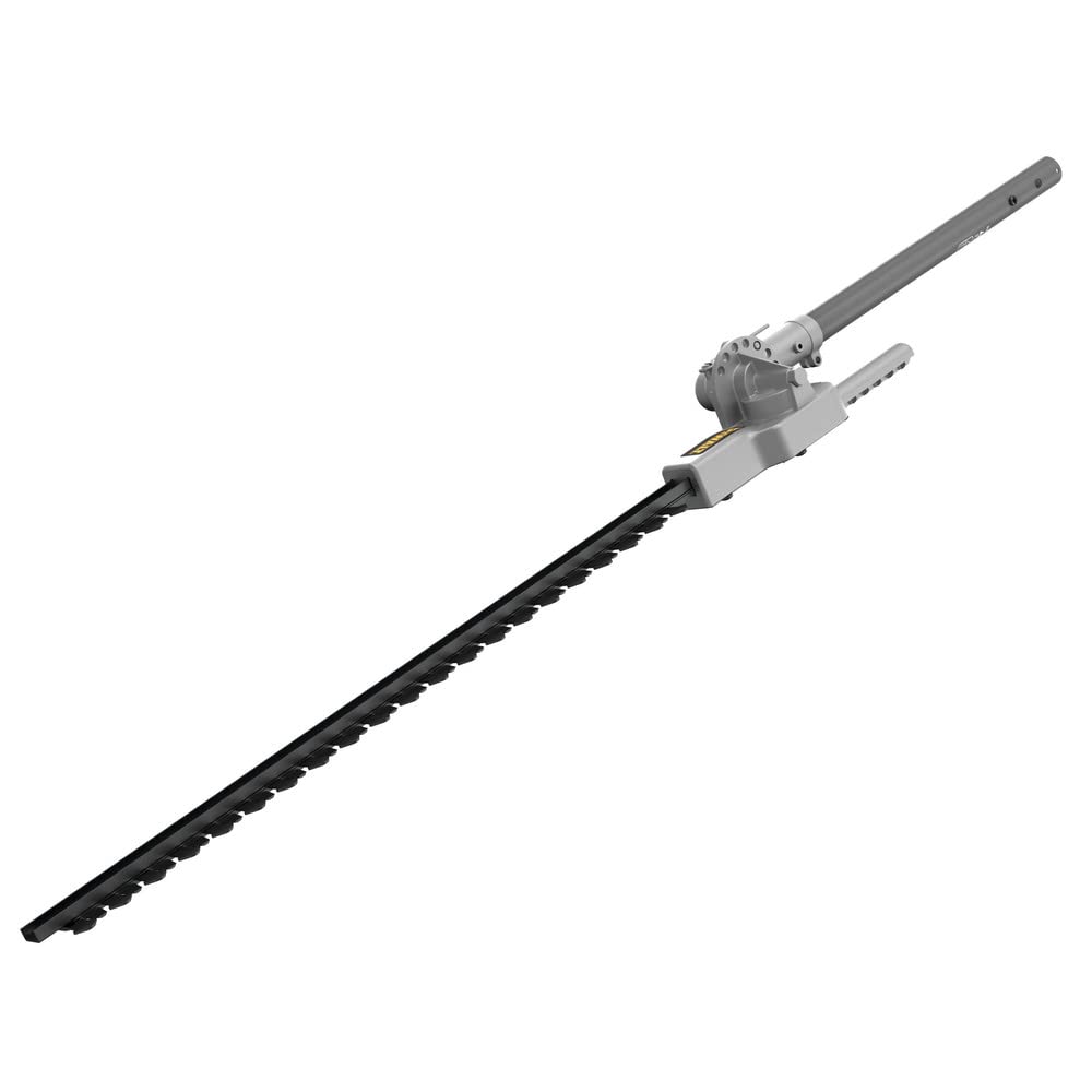 DEWALT head hedge trimmer pole 22in in use for tall hedge trimming