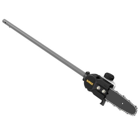 DEWALT head pole saw attachment 8in in use for precise limb pruning from ground level.