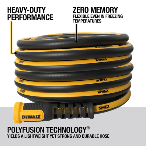 DEWALT hose with anodized couplings for quick connections and hassle-free use