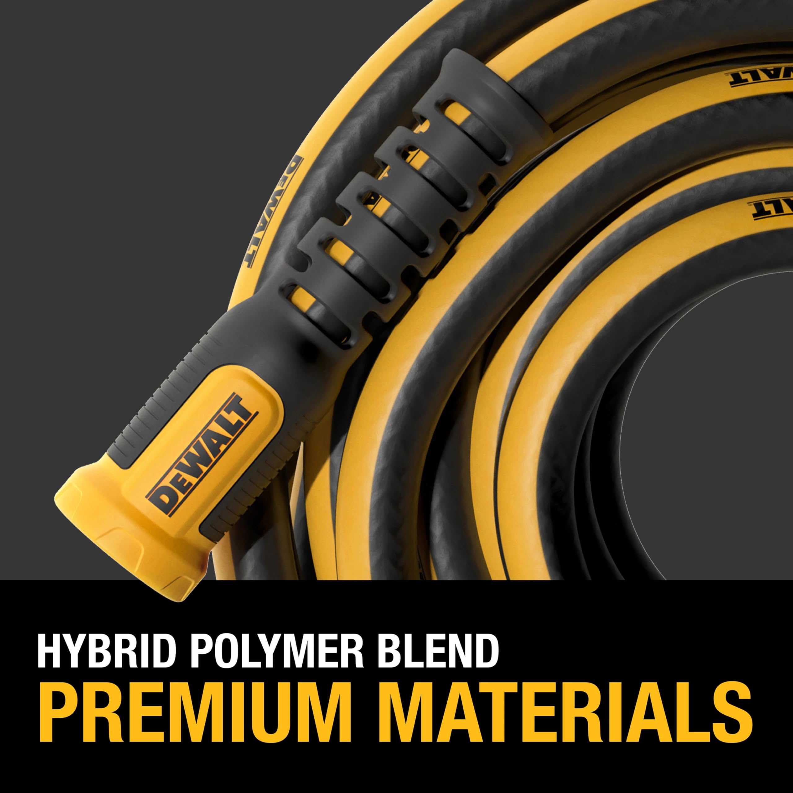 DEWALT easy-grip collars on a 50ft hose reduce kinks during watering