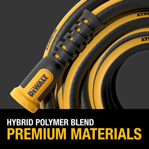 DEWALT easy-grip collars on a 50ft hose reduce kinks during watering