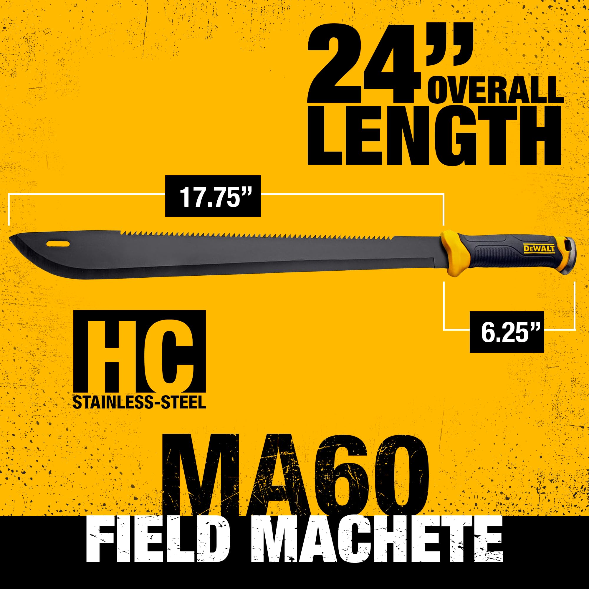 DEWALT MA60 saw back spine enables efficient brush clearing.