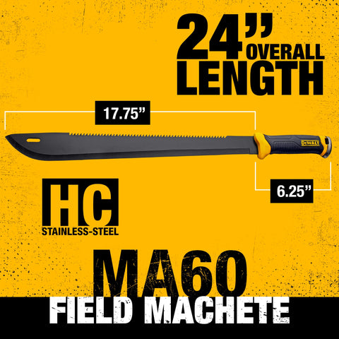 DEWALT MA60 saw back spine enables efficient brush clearing.