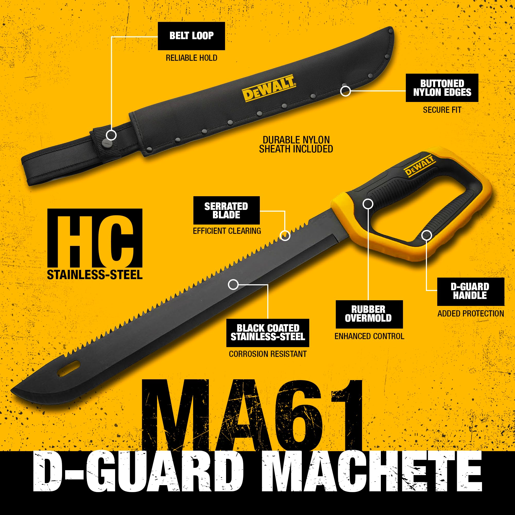 DEWALT MA61 saw-back edge handles light branches quickly during camping and yard work