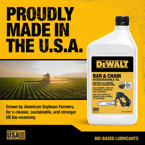 DEWALT pole saw and chainsaw oil enhances cutting performance under heavy use.
