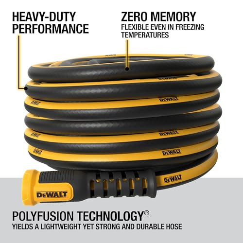 DEWALT hose shows anodized aluminum couplings for quick connections.
