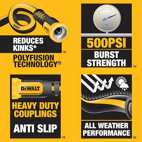 DEWALT hose surface highlights abrasion-resistant coating.