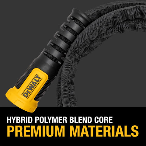 DEWALT strain-relief tension sleeve protects inner hose and flow.