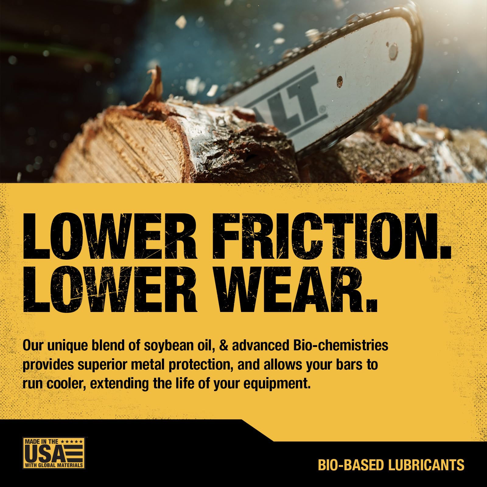 DEWALT ultraclean oil delivers smooth lubrication for electric and gas saws.