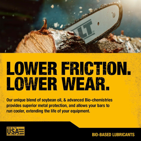 DEWALT ultraclean oil delivers smooth lubrication for electric and gas saws.