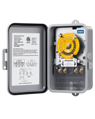 DEWENWILS 24h mechanical timer dial close-up for precise daily scheduling of lights and pumps.