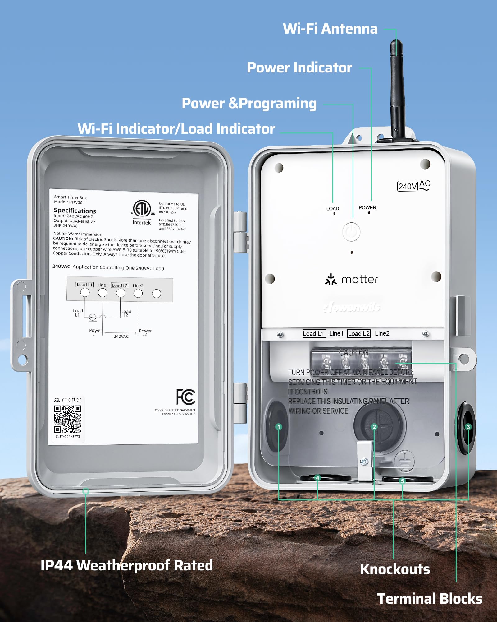 DEWENWILS Matter smart timer outdoor hub-ready setup for seamless automation.