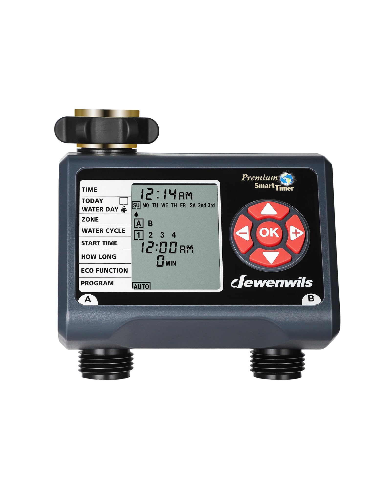 DEWENWILS Sprinkler Timer 2 Zone front view with clear LCD for easy scheduling