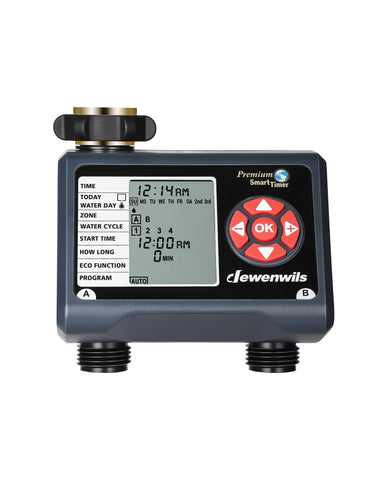 DEWENWILS Sprinkler Timer 2 Zone front view with clear LCD for easy scheduling