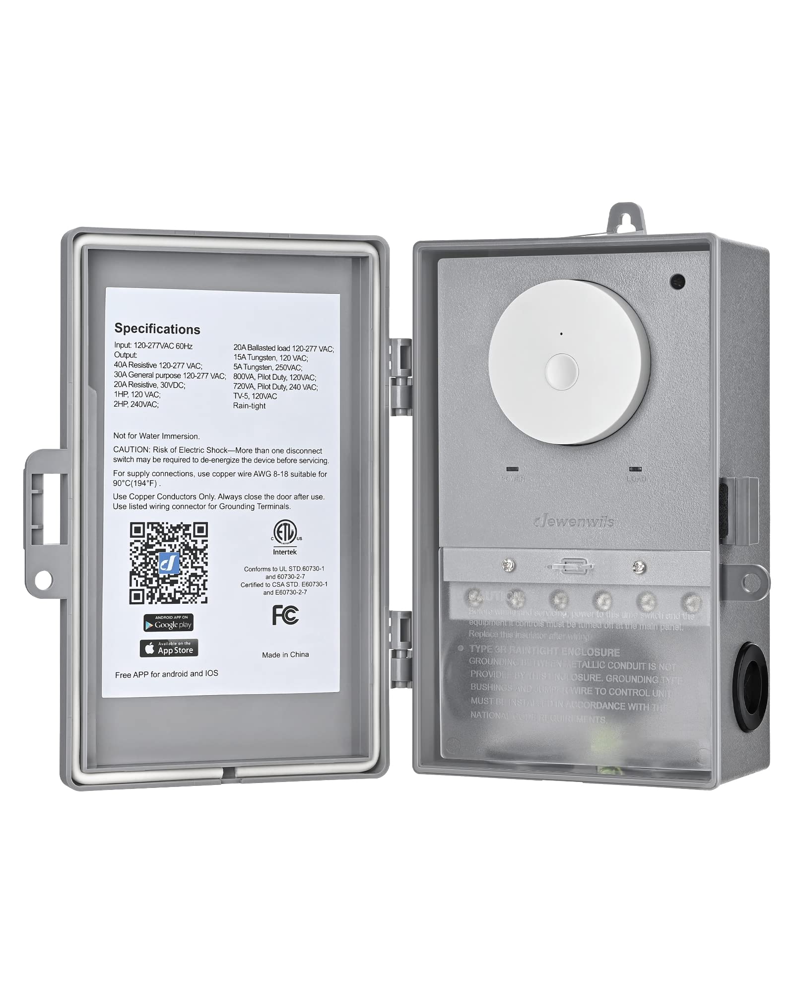 DEWENWILS WiFi pool timer front view for outdoor installation.