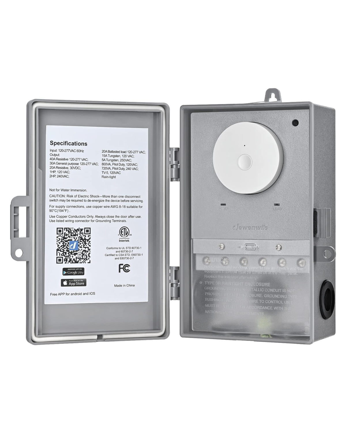 DEWENWILS WiFi pool timer front view for outdoor installation.
