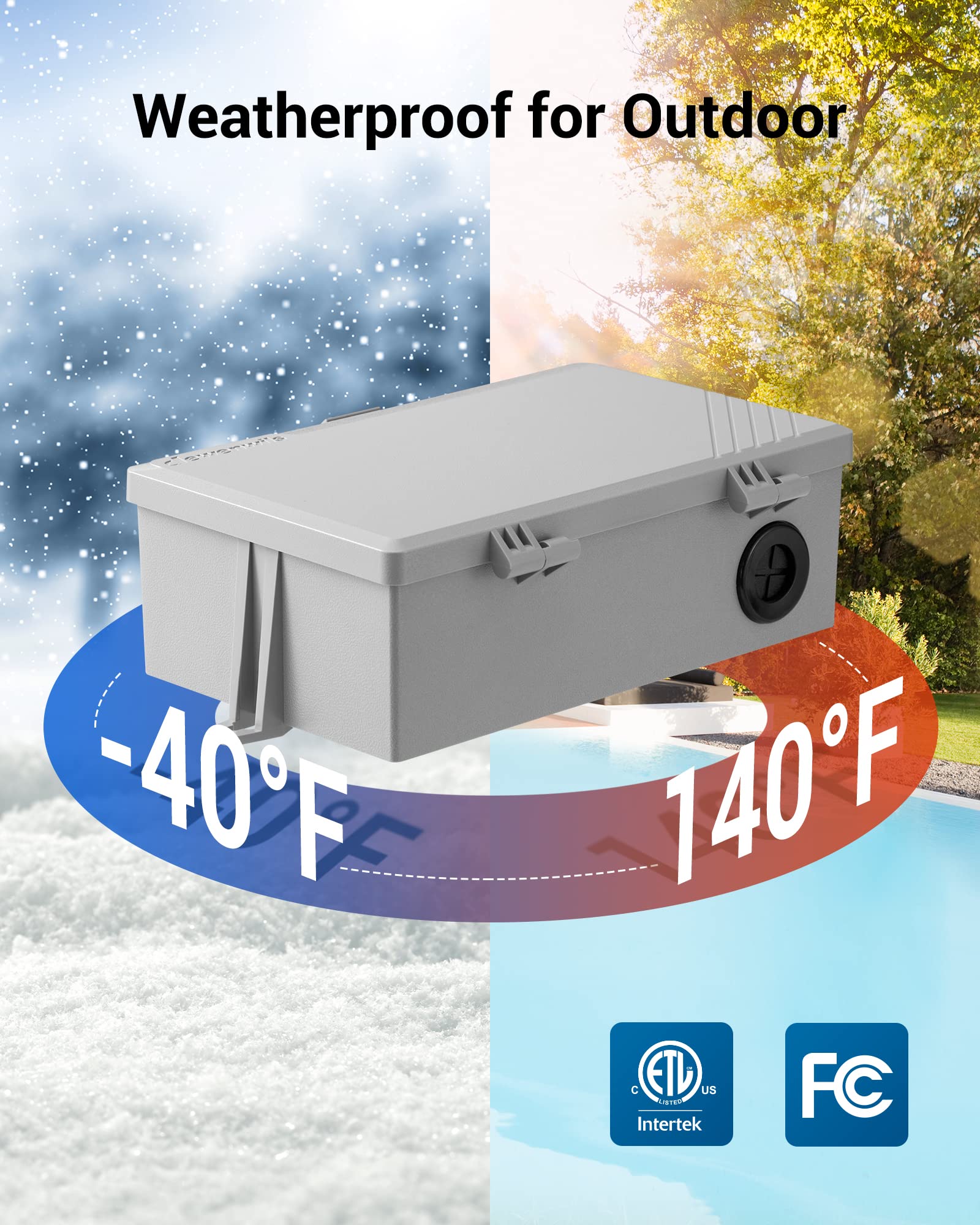 DEWENWILS timer mounted outdoors with weatherproof design.