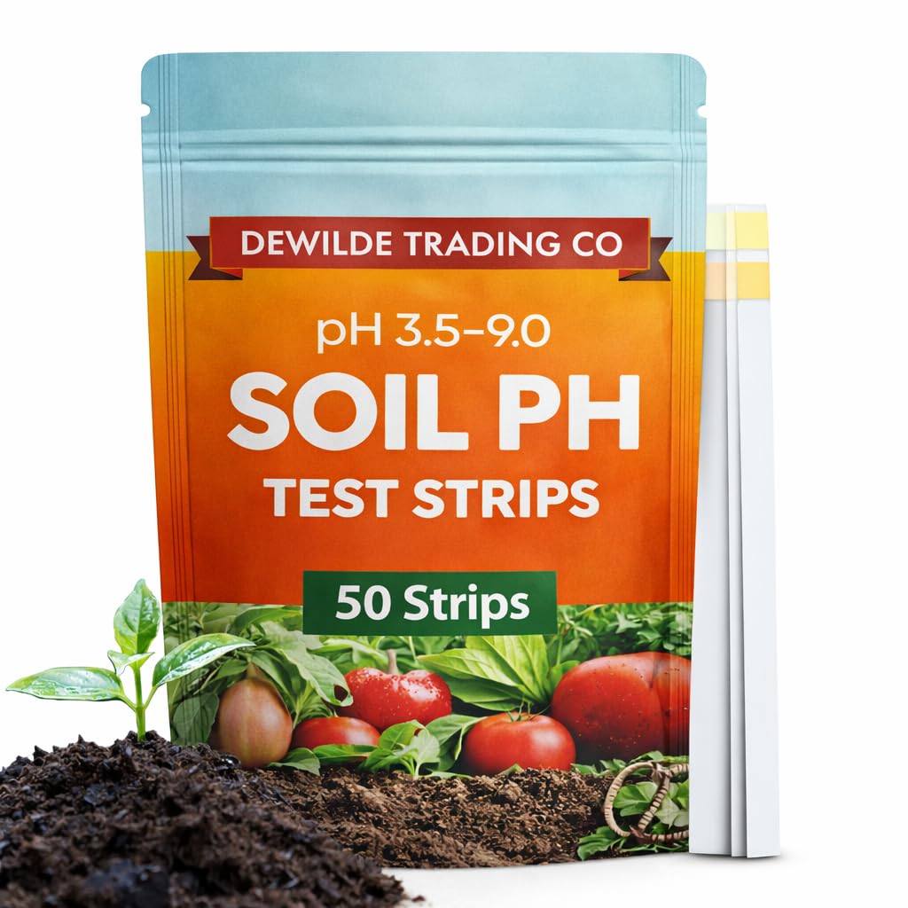 Dewilde soil pH test kit closeup with color chart for quick garden pH read.