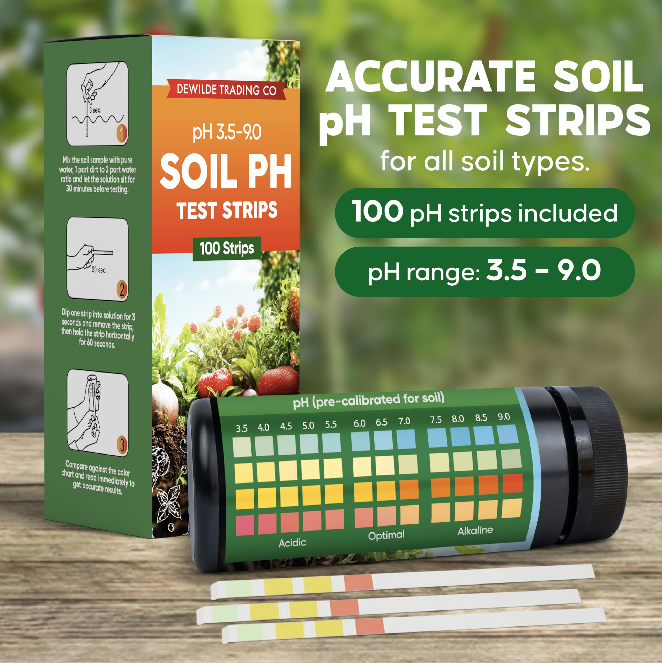 Close-up of the color chart on the bottle for pH interpretation with the kit.