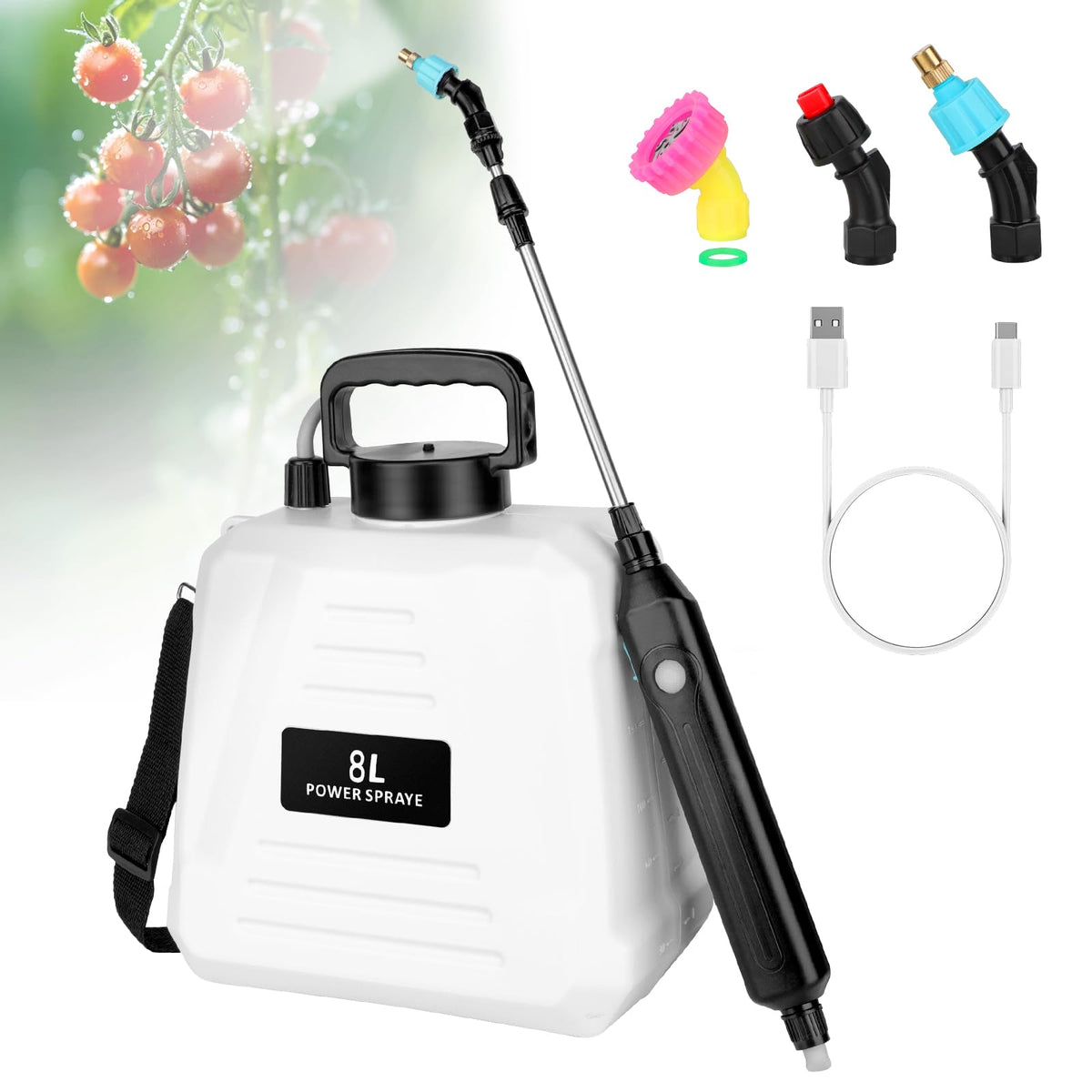 Dewoterea 2-gallon battery-powered sprayer provides effortless wide-area coverage.