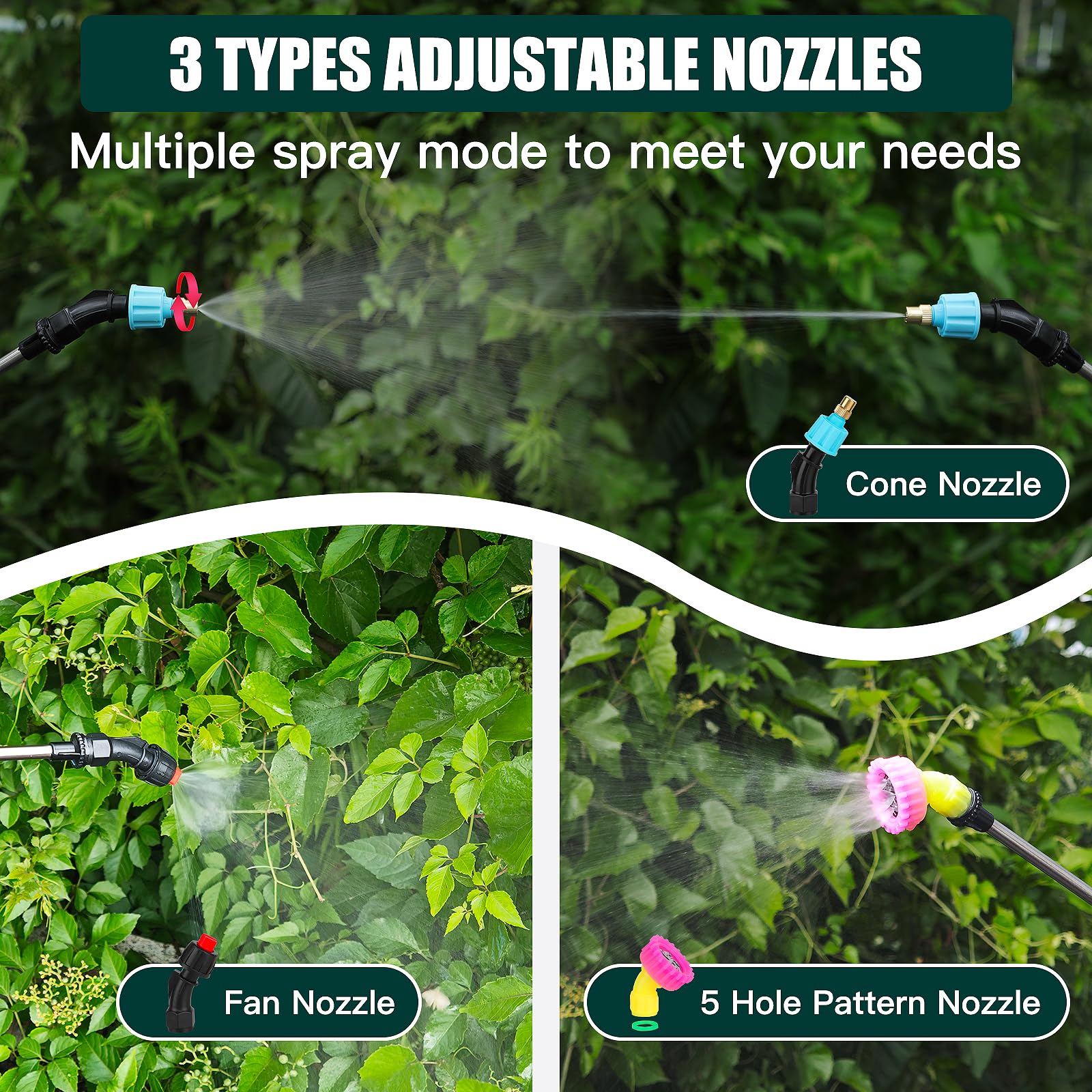 Dewoterea sprayer with three mist nozzles for versatile applications