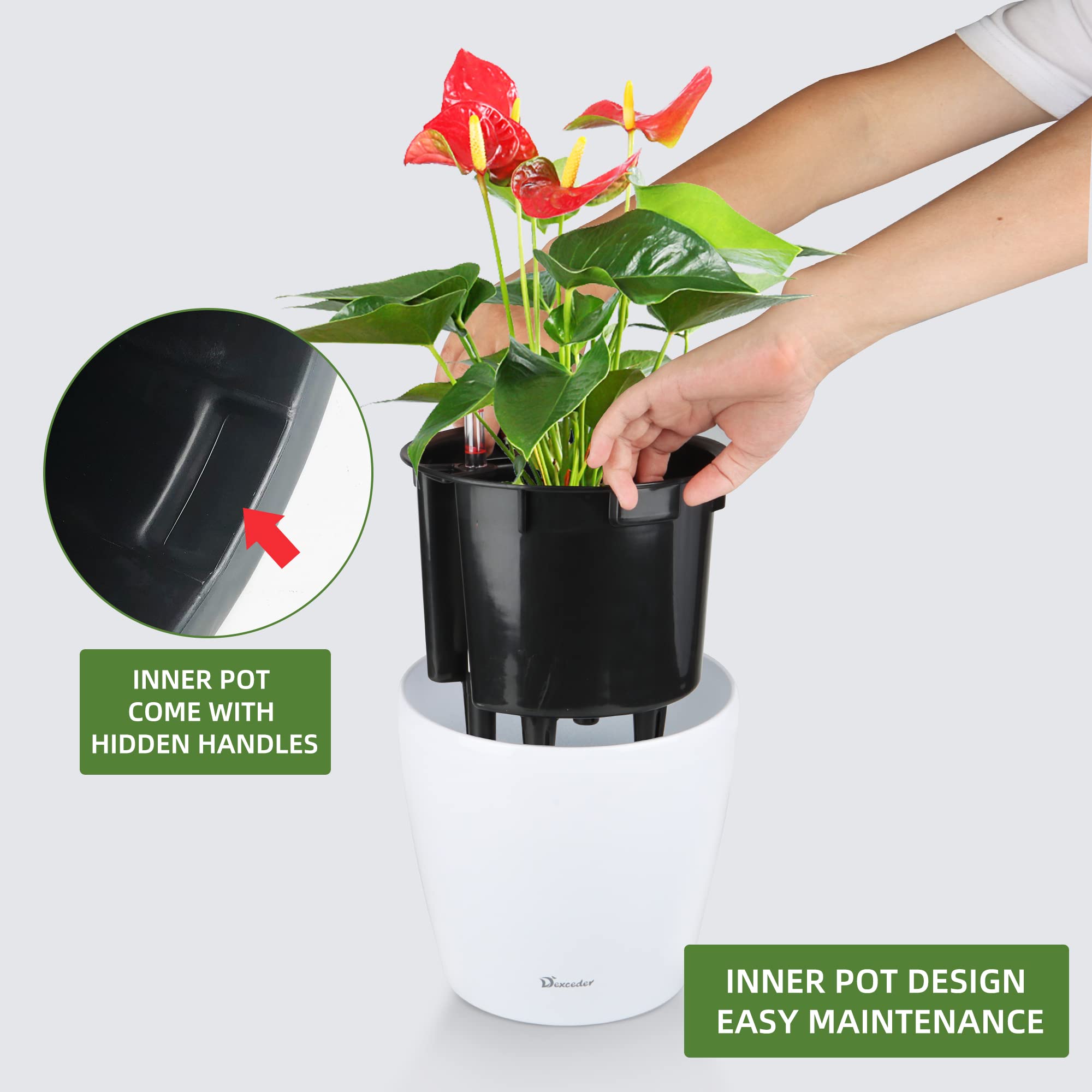 Dexceder planter features high gloss glaze for a ceramic-like look