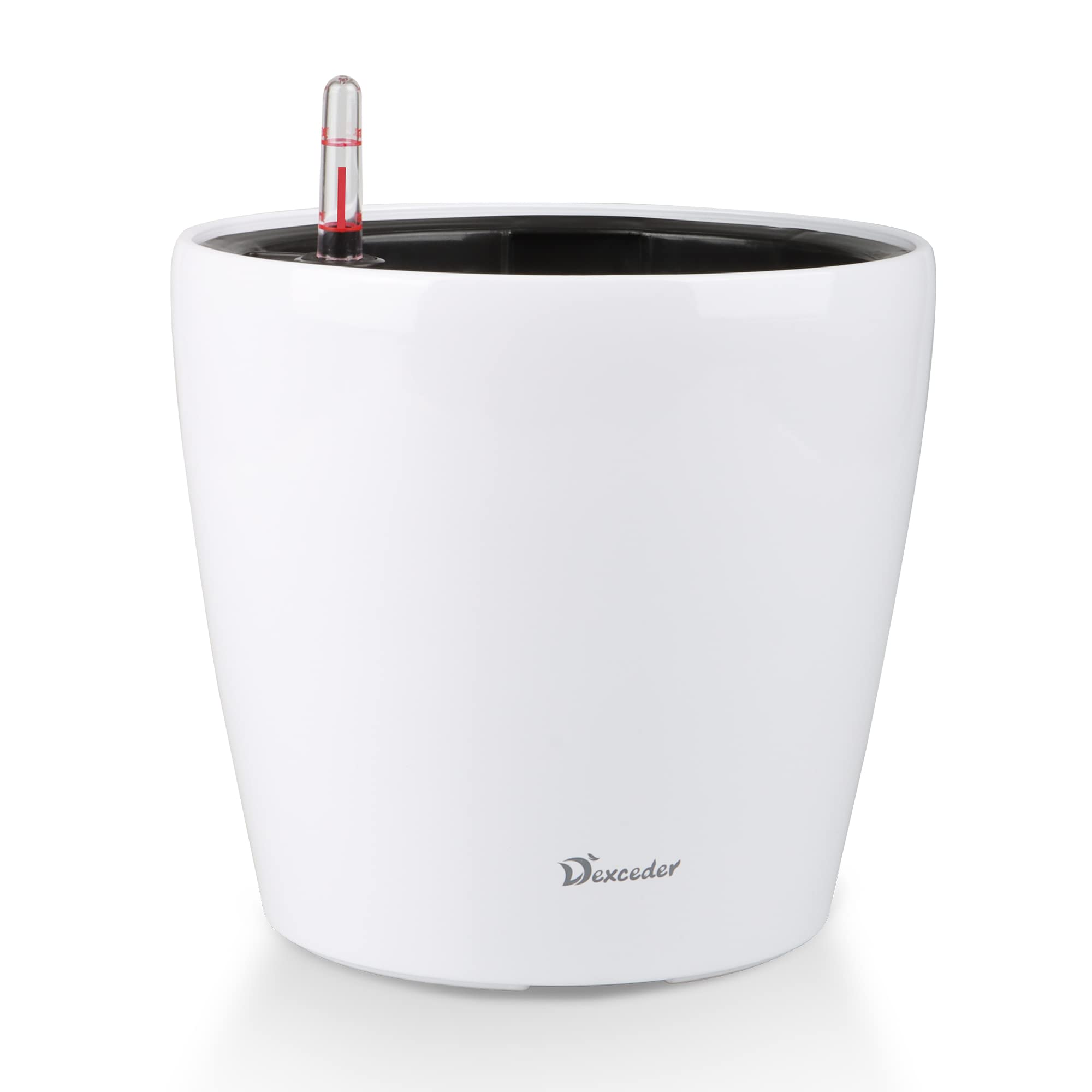 Dexceder self-watering planter in glossy white for modern interiors