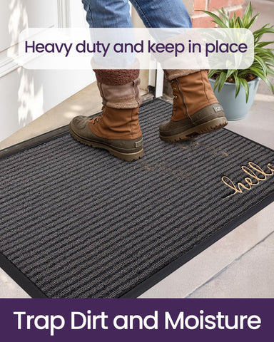 DEXI absorbent surface removes mud from shoes before entering.